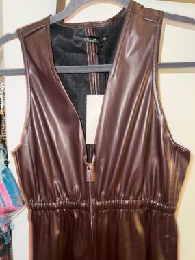 Deluc Brown and Black Faux Leather Trim Dress